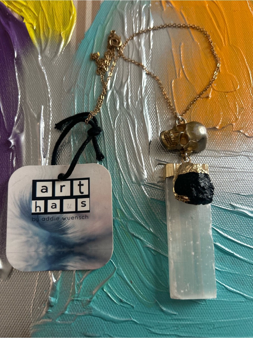 Black tourmaline selenite crystal necklace